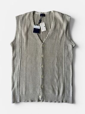 NEW Como Sport mens XL beige linen cotton button up sweater vest NWT